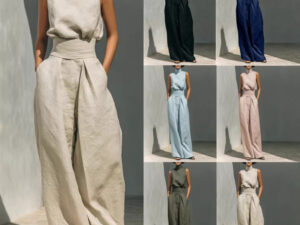 Casual Sleeveless Suit Summer Stand-up Collar Pullover Top And Loose Straight-leg Trousers Women's Clothing