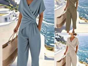 Women's Two Pieces Set Fashion Solid Color Irregular Short Sleeve Suit Summer Fashion V Neck Slim Office Suit Casual Pleated Irregular Top And Pants Female Outfit