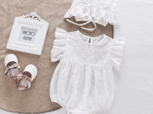 Floral Lace Flounced Sleeve Romper Men And Women Baby Triangle Rompers Jumpsuit