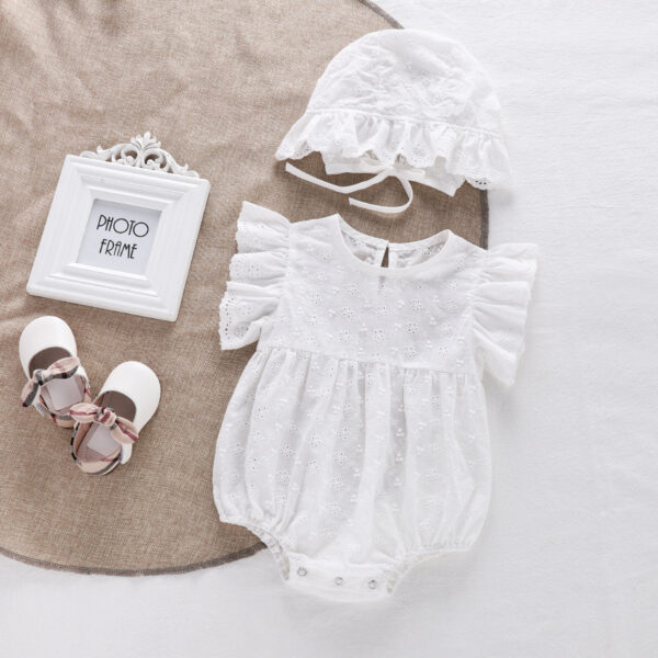 Floral Lace Flounced Sleeve Romper Men And Women Baby Triangle Rompers Jumpsuit