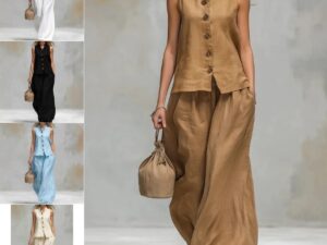 Casual Two-Piece Stand Collar Sleeveless Vest And Matching Pants Set - Summer Women Vest & Pan Two Piece Outfit
