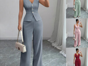 Summer Sleeveless Suit Slim V-neck Vest And High Waist Trousers Women's Two-piece Set